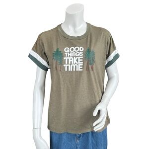 Camp Collection Vintage Style Army Green “Good Things Take Time” Nature Tee Med